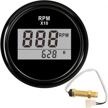 52MM Digital Tachometer with Tacho Sensor 0-9990 RPM and Hourmeter
