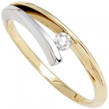 SILBER & GOLD – Bicolore Damenring 585 Gold, 0,10 ct. Brillants (Gr. 52)