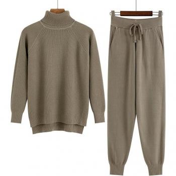 GIGOGOU‑Set 2 pièces femme – Tricot col roulé – Veste et pantalon – Confort d’automne/hiver
