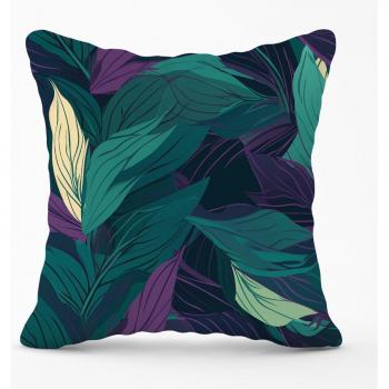 Green Purple Tropical Leaves Patio Cushion