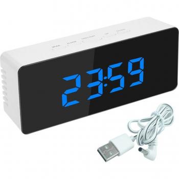 Espejo Digital con Pantalla LED y Funciones de Reloj y Termómetro 14x50x3,4 cm