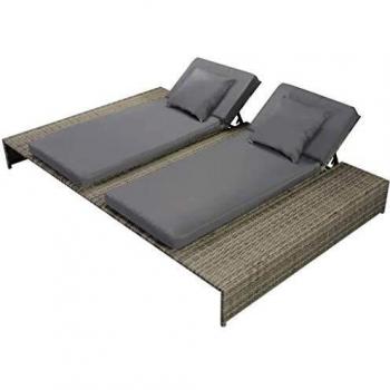 VidaXL Doppel Sonnenliege mit Auflage Poly Rattan Grau