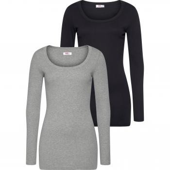 FLASHLIGHTS Rundhalsausschnitt Langarmshirt, grau, Damen