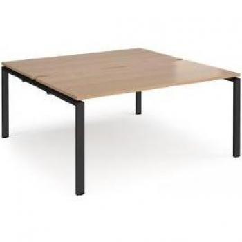 Bench‑Style Dual‑Seat Desk with Sliding Tops – 1600 mm × 1200 mm, Beech Surface, Black Frame Adapt