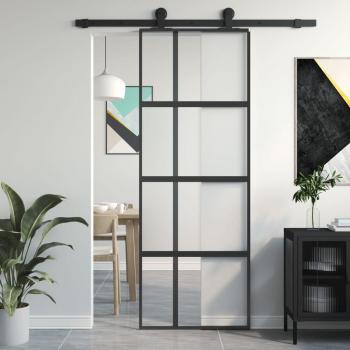 Porta Deslizante VidaXL 76x205 cm (Vidro Temperado) em Alumínio Preto