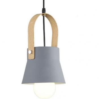 Lampadario Sospeso in Metallo e Legno – Stile Moderno, Colore Grigio