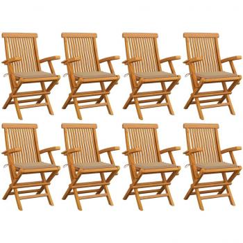 Gartenstühle aus Massivholz Teak 8 Stk. mit Beigen Kissen