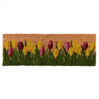 Paillasson multicolore motif tulipes en fibre de coco