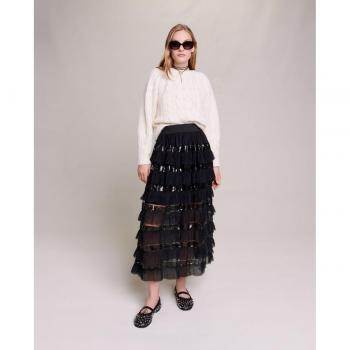 Maje Black Midi Skirt – Woven, 38 FR/6