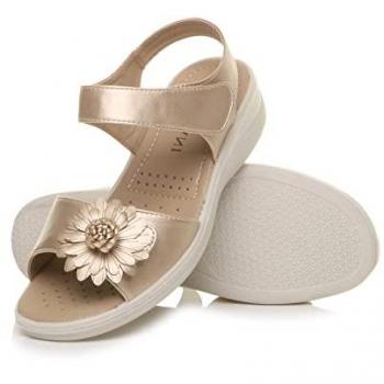 Gold Low Wedge Heel Sandals – AJVANI Comfort Touch, Faux Leather