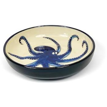 Large 27 cm Hand‑Painted Octopus Ceramic Bowl – Signature Blue & White