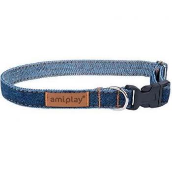 Amiplay Denim-Design Hundehalsband M, 15 mm, 20–40 cm (dunkelblau) + Leine