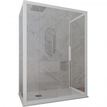 Parois douche à trois faces 80x150 cm coulissant – Blanc mat décor trio