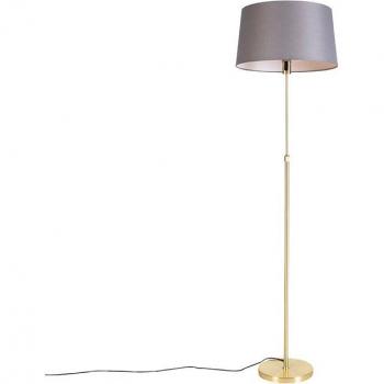 Modern Brass Floor Lamp with Grey Linen Shade