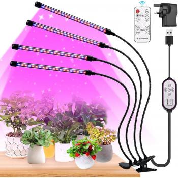 Lampe de culture à LED 80, lumière à spectre complet, 4 bras, 10 niveaux de luminosité, 360° ajustable