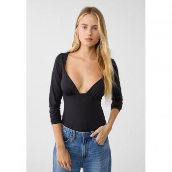 Stradivarius Body mit V-Ausschnitt und langen Ärmeln Schwarz S