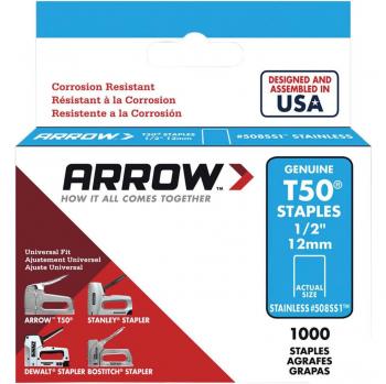 Arrow T50 Stainless Steel Staples 12mm (1/2in) Box of 1000