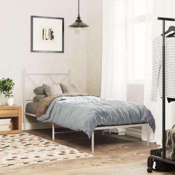 Metal Bed Frame with Headboard White 80x200cm