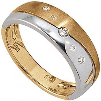Damenring 585 Gold mit 5 Brillanten in Größe 52