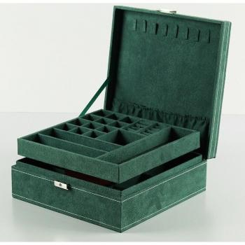 Boîte à bijoux avec présentoir à montres et colliers en daim vert vintage
