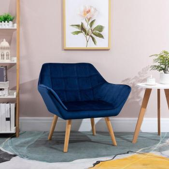 Luxe Blue Accent Chair with Slanted Back and Wide Arms