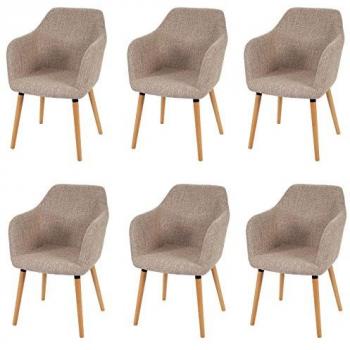 Malmö Küchenstühle (6‑er Pack) – 1950er Retro Design, Textil, helles Bein