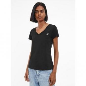 Calvin Klein Stretch V‑Neck T‑Shirt mit Logo‑Stickerei – Schwarz, XXL