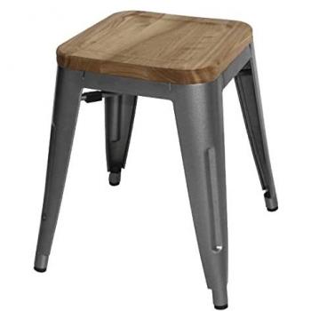 Low‑Profile Bistro Stools, 4 Pack – Wood Seats, Gun‑Metal Frame