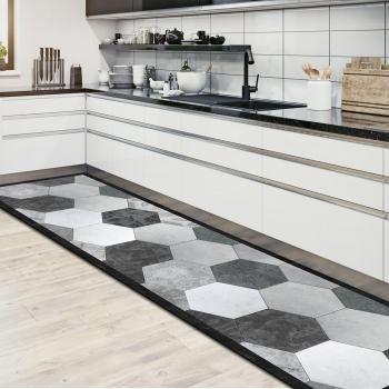 Gris Geométrico Tapete de Cocina 60x120