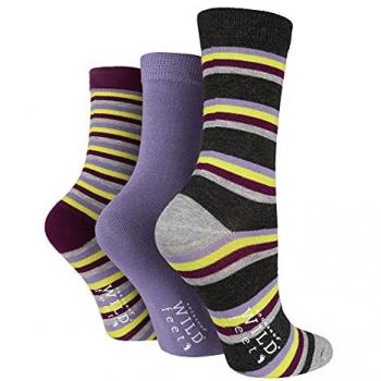 Wild Feet Damen Socken 3er-Pack Grau mit Streifen EU 37-39,5