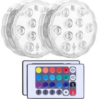2Pcs LED Submersible Pool Light with Remote Control