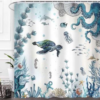 Rideau de Douche Imperméable avec Tortue de Mer