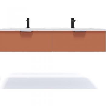 Meuble salle de bain double vasque 140 cm avec tiroirs Terracotta