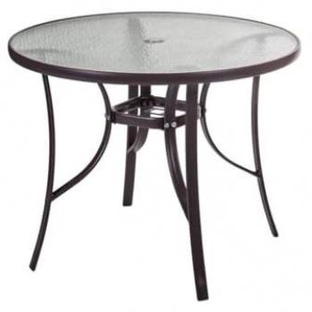 Table de jardin ronde en verre et acier marron TIKEHAU
