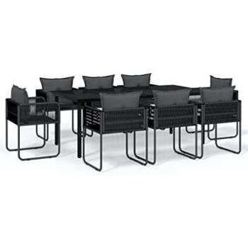 Vidaxl 9-tlg. Garten-Essgruppe mit Polstern Schwarz