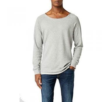 Urban Classics Men's Long Open Edge Terry Crewneck Sweatshirt, Grey