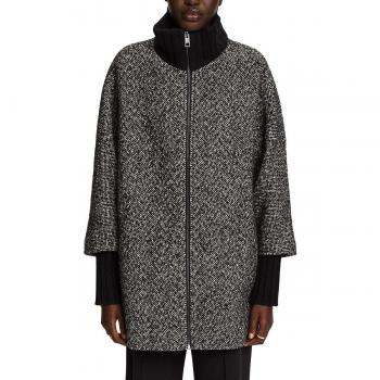 Esprit Classic – Abrigo de Mujer en Paño Jaspeado con Cuello Chimenea