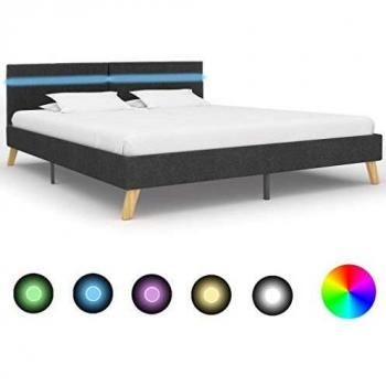 Cadre de lit avec LED Gris foncé Tissu 180 x 200 cm