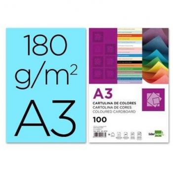 Cartolina 180g celeste A3 100 fls Liderpapel