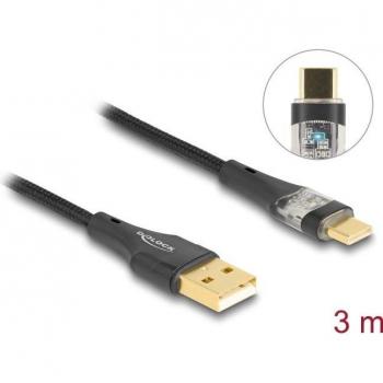 Delock 3m USB-A to USB-C Cable, 60W Fast Charge, Textile Design