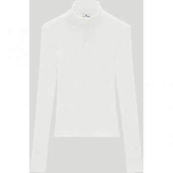Courrèges Women's White Long Sleeve High Neck Sweater, Size M
