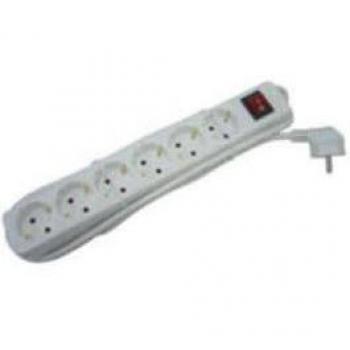 Regleta de 6 enchufes con interruptor, 1,5 m, blanca