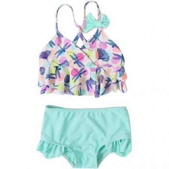 Dragonfly Print Two-Piece Swimsuit for Little Girls