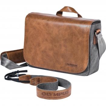Cámara Bolsa Messenger Olympus OM‑D – Piel en Marrón y Gris