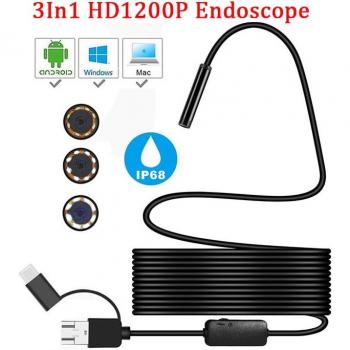 Caméra Endoscope HD 1200P IP68 2M Flexible Micro USB Type-C Inspection Voiture