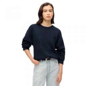 Pull brisé superdry femme en maille bleue marine