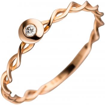JOBO Damenring gedreht 585 Gold Rotgold 1 Diamant 0,03ct Größe 50