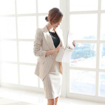Gestreepte Blazer en Jurk Set voor Vrouwen