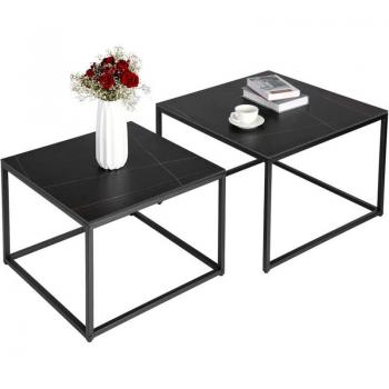 2‑Piece Modern Vein Marble End Tables – Black