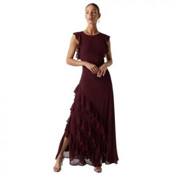 Red Malbec Ruffle Georgette Maxi Bridesmaid Dress – Coast Women’s UK 12